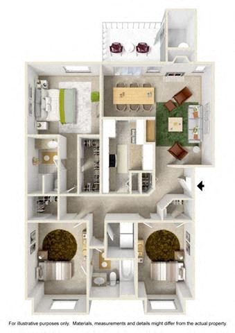 Floor plan for 3 beds, 2 baths, 1181 sqft